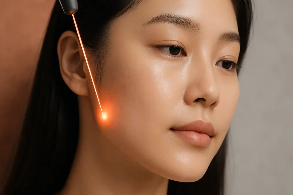 Abstract image representing laser energy targeting acne-prone skin, resulting in clearer skin.