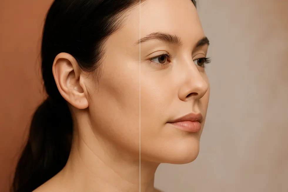 Before and after representation of skin laxity improved by non-surgical treatment.