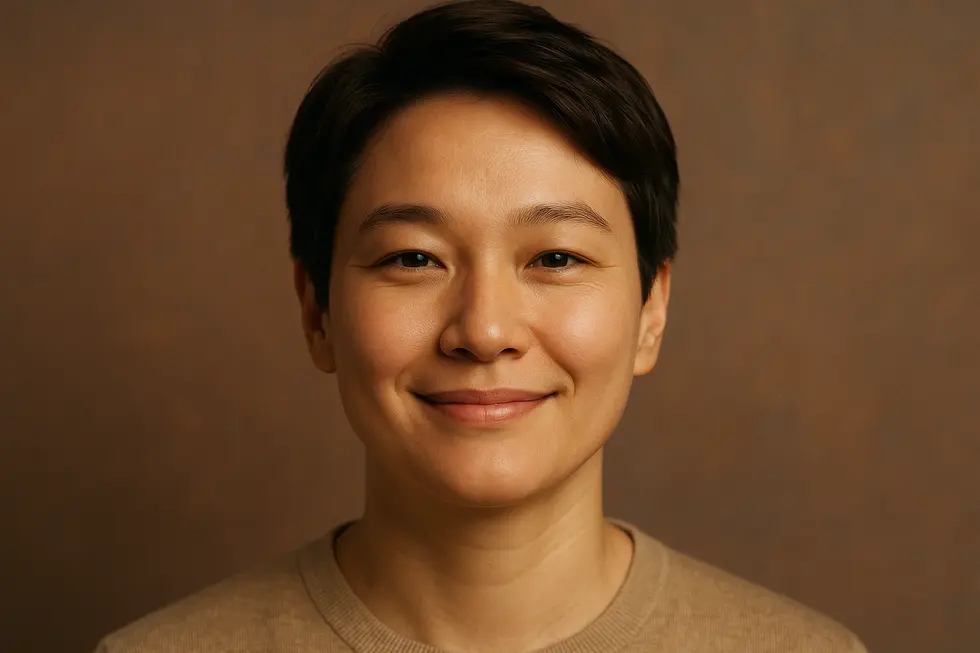 Portrait of a person with tightened and lifted facial skin after aesthetic treatment.