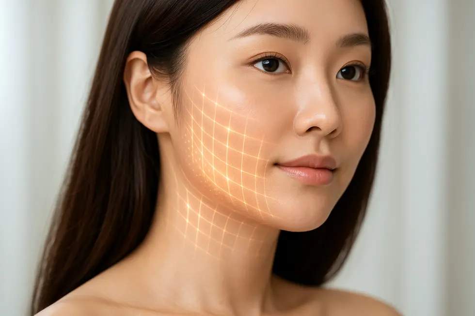 A graphic illustrating skin tightening effects on a face, representing the Refirme treatment.