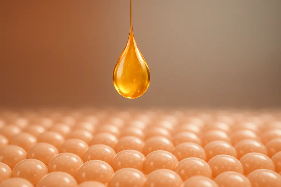 A cover image representing the science of PDRN, with a glowing serum droplet over a background of skin cells.