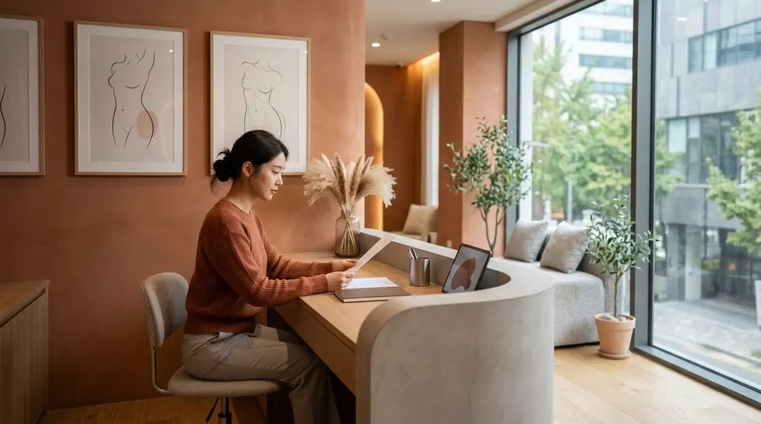 An elegant aesthetic clinic setting in Seoul focusing on body contouring.
