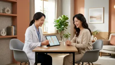 A doctor and a patient discussing body contouring options in a modern clinic.