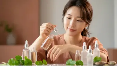 A beautiful display of Korean skincare products highlighting retinol and hydration.