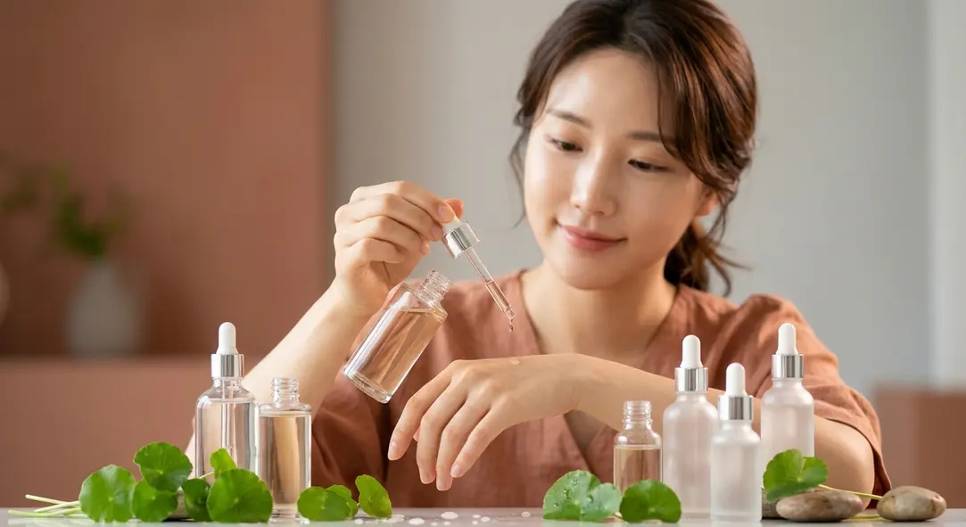 A beautiful display of Korean skincare products highlighting retinol and hydration.
