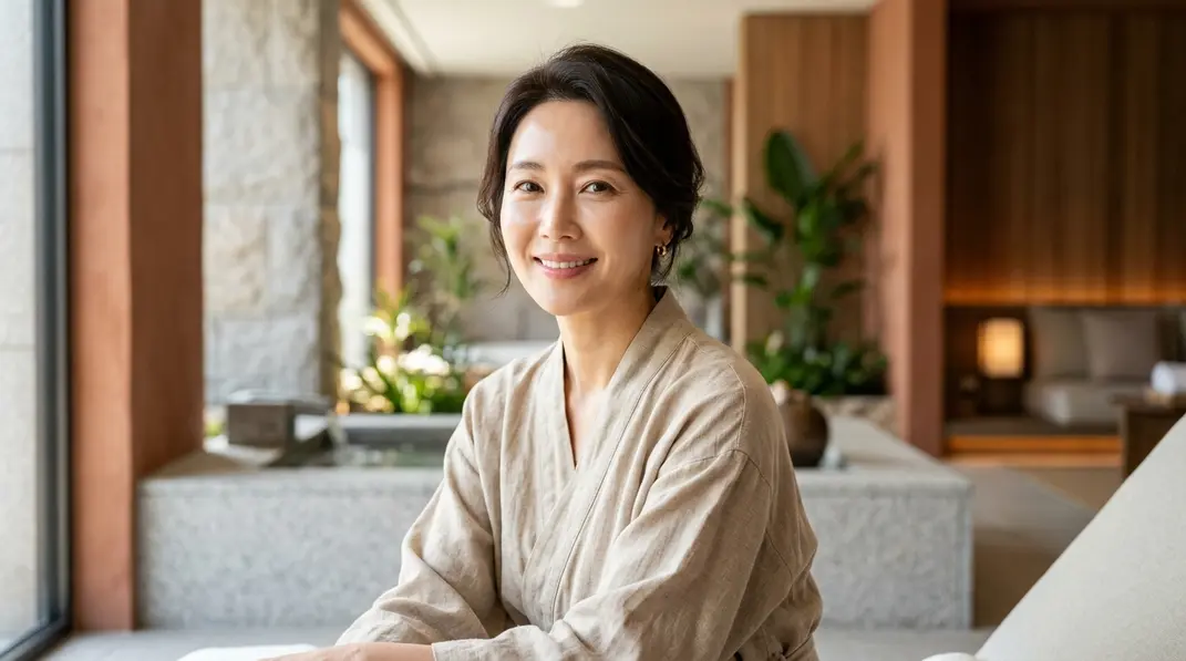 A radiant woman with glowing, firm skin smiling softly, representing the successful results of a Thermage CPT treatment.
