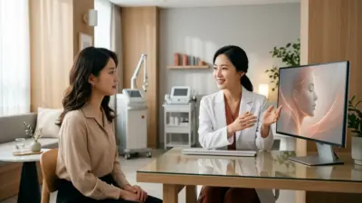 An elegant and professional medical consultation setting in South Korea for V-line surgery.