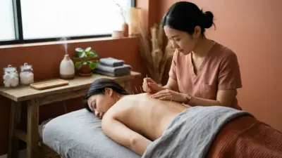 A calming scene of a patient receiving an acupuncture treatment in a modern, well-lit clinic