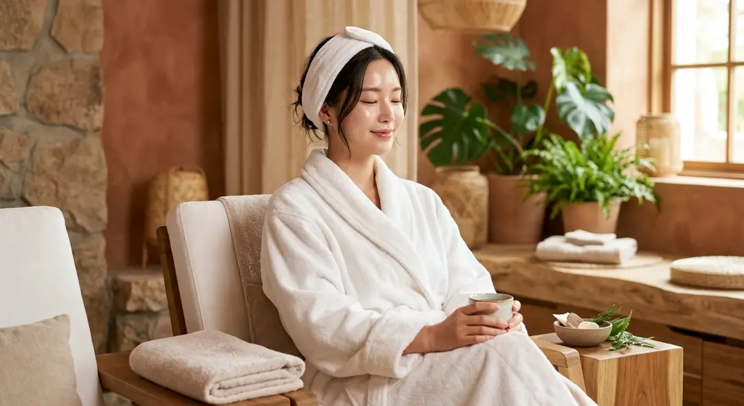 A woman with radiant skin in a spa environment, representing the results of an Aqua Peel.