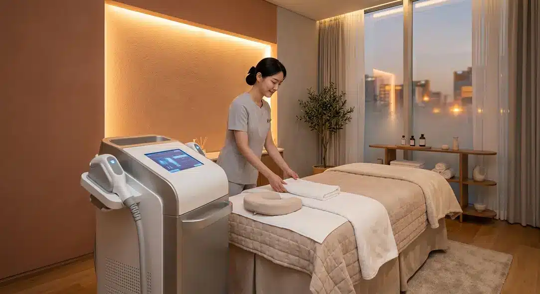 Modern aesthetic clinic room featuring a Clatuu fat freezing machine