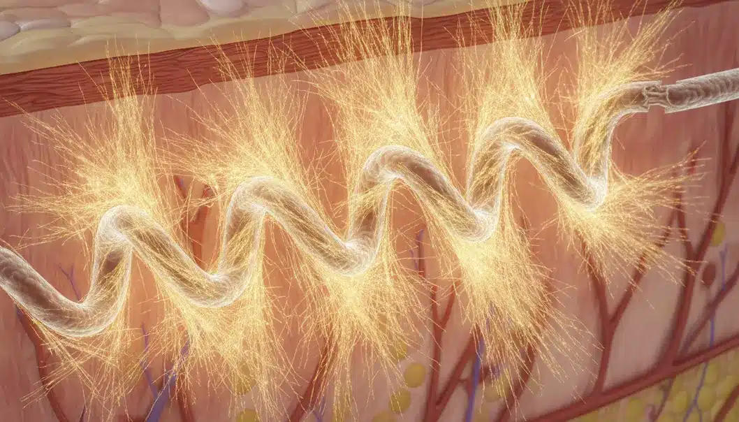Cavern threads are uniquely coiled like springs to provide an internal scaffold for collagen production.