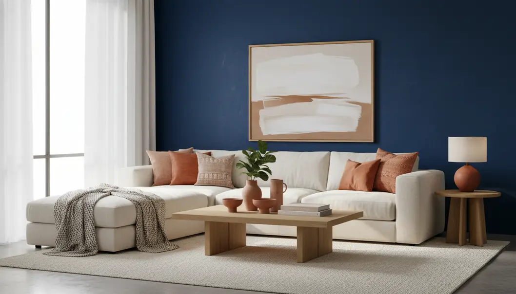 Indigo acts as a stunning dark neutral in interior design, pairing beautifully with natural woods and warm tones.