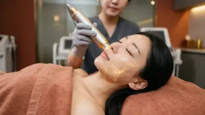 Illustration of clear skin glowing with gold undertones representing Gold PTT therapy