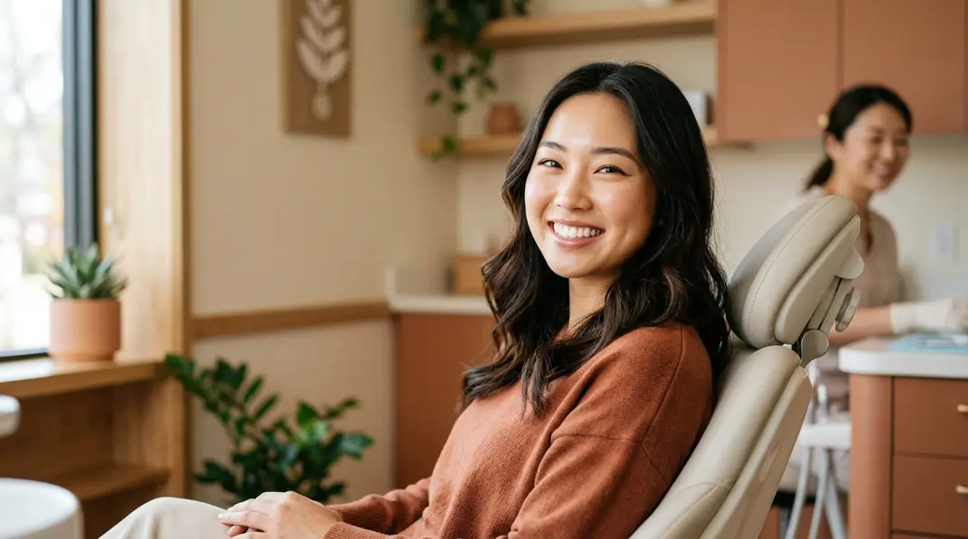 A warm and inviting dental clinic setting featuring a close-up of a smiling patient reflecting confidence.