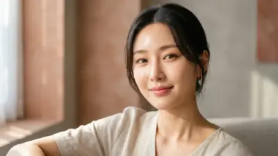 A beautiful Korean woman with glowing, dewy, and flawless glass skin