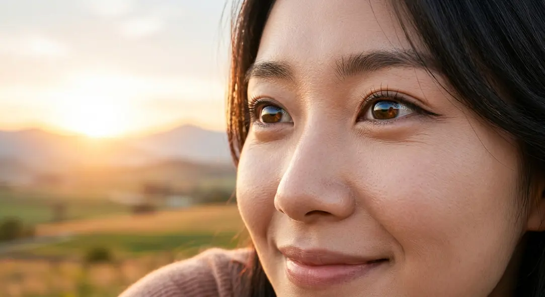 Clear, bright eyes looking confidently towards the future after successful vision correction.