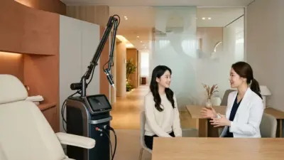 A modern dermatology clinic featuring a state-of-the-art fractional CO2 laser machine.