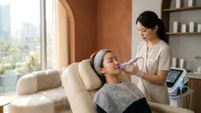 A high-tech Potenza microneedling device used in a luxury dermatology clinic.