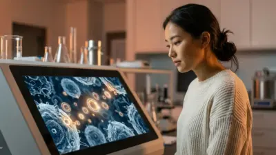 A futuristic representation of exosomes communicating between cells to promote healing and anti-aging