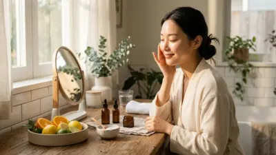 A minimalist flatlay of a morning skincare routine emphasizing skin elasticity.