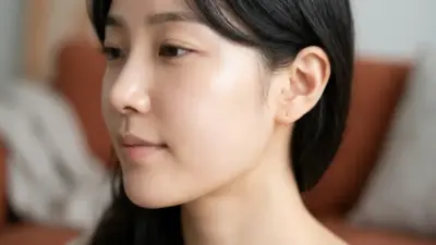 A close-up of a woman's perfectly clear, glowing cheek.