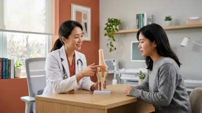 A doctor discussing joint care with a patient in a modern medical clinic