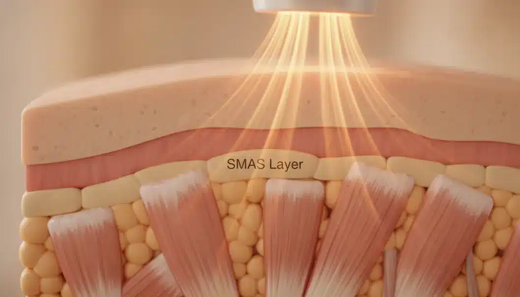 Doublo HIFU targets the deep SMAS layer to stimulate collagen production from the inside out.