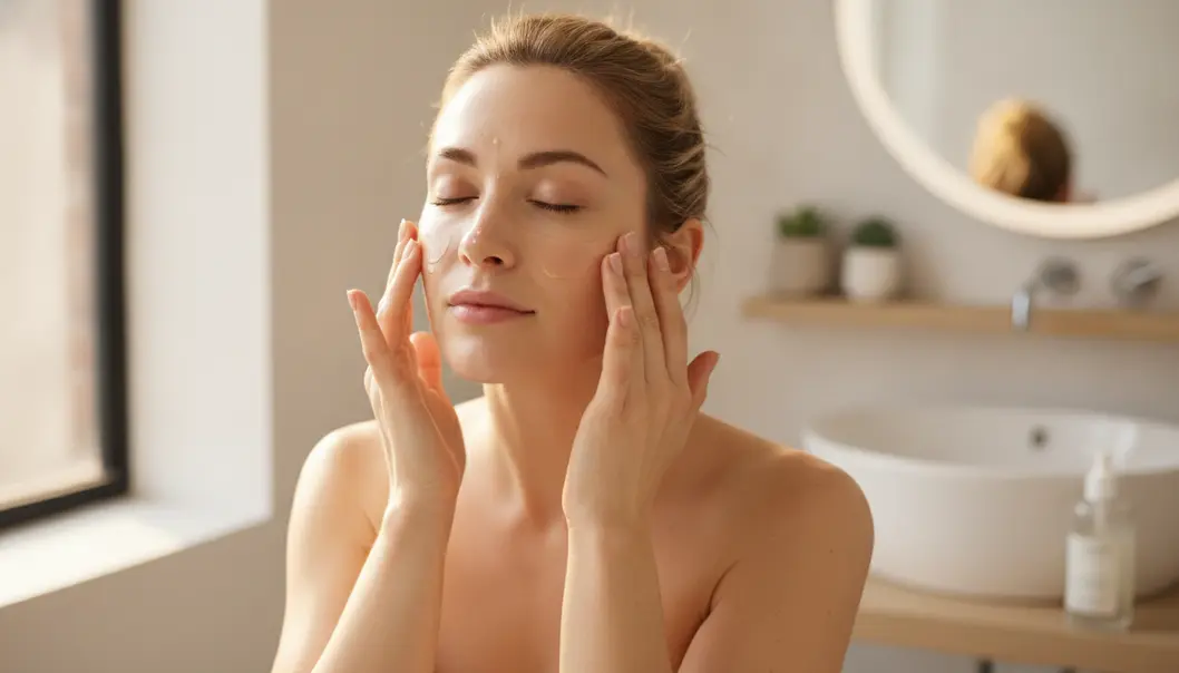 Applying cleansing oil to a dry face is the first step of the double cleanse.
