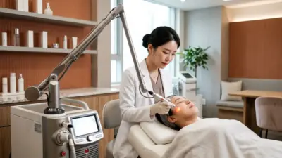A sleek, modern Fotona StarWalker laser system in a bright, luxurious dermatological clinic setting.