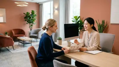 A foreign patient smiling during a consultation at an English-speaking Korean clinic.