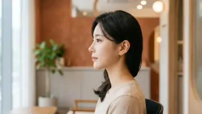 A hyper-realistic elegant side-profile portrait of a woman highlighting a refined natural-looking nose tip against a warm terracotta background