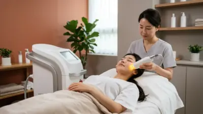 A beautifully glowing clinical laser device emitting a gentle beam over skin, representing regenerative laser therapy.