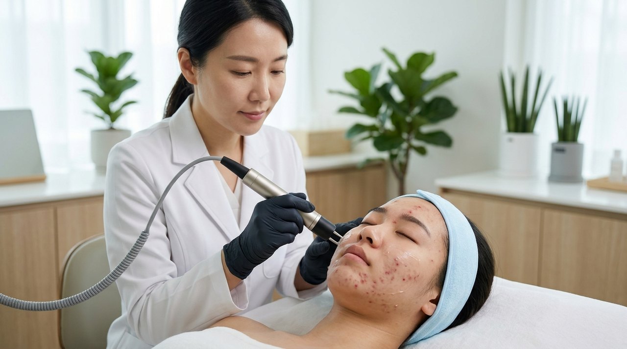 active acne treatment korea clinic consultation with a board-certified Korean dermatologist using skin diagnostic imaging