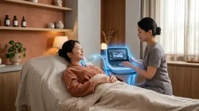 A serene aesthetic clinic room featuring a modern Bellasonic ultrasound device.