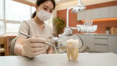 A realistic aesthetic tooth model showing a seamless tooth-colored composite resin filling