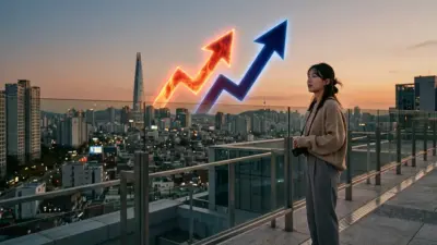 Two soaring arrows representing inflation and interest rates over a modern cityscape.