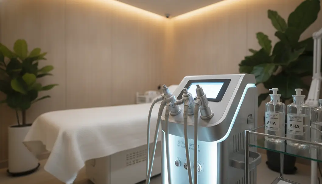 The clean and relaxing environment of a typical Korean skin clinic offering Aqua Peel treatments.