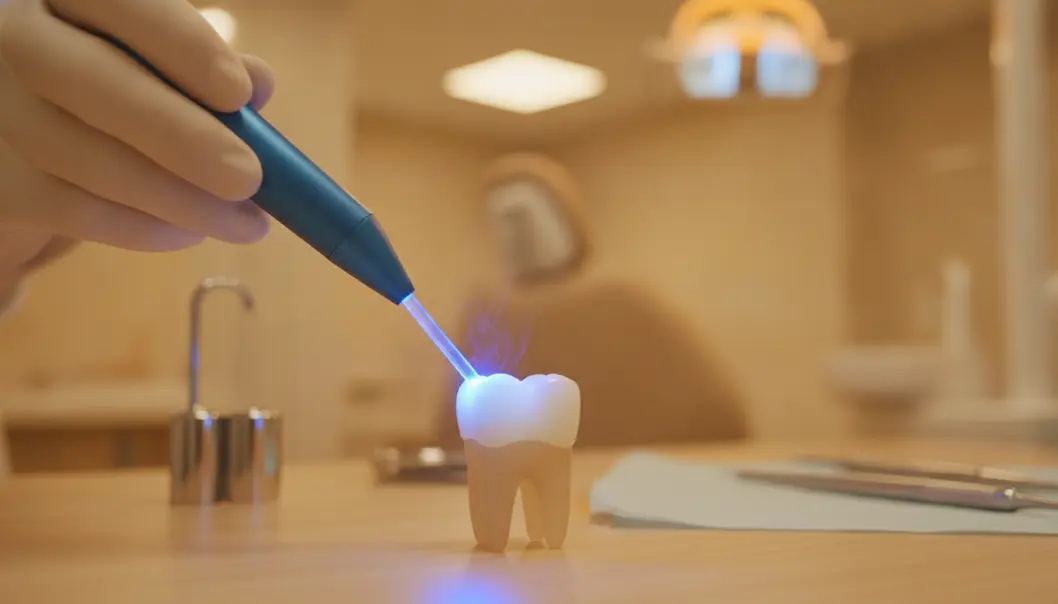 A special blue light is used to cure and harden the composite resin layer by layer.
