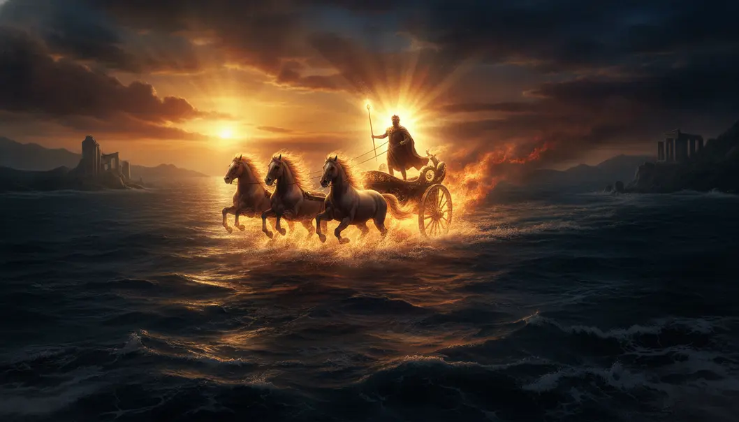 Helios beginning his daily journey across the sky.