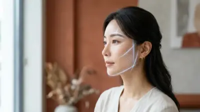 A conceptual image of facial mapping and beauty enhancement representing dermal fillers in South Korea.