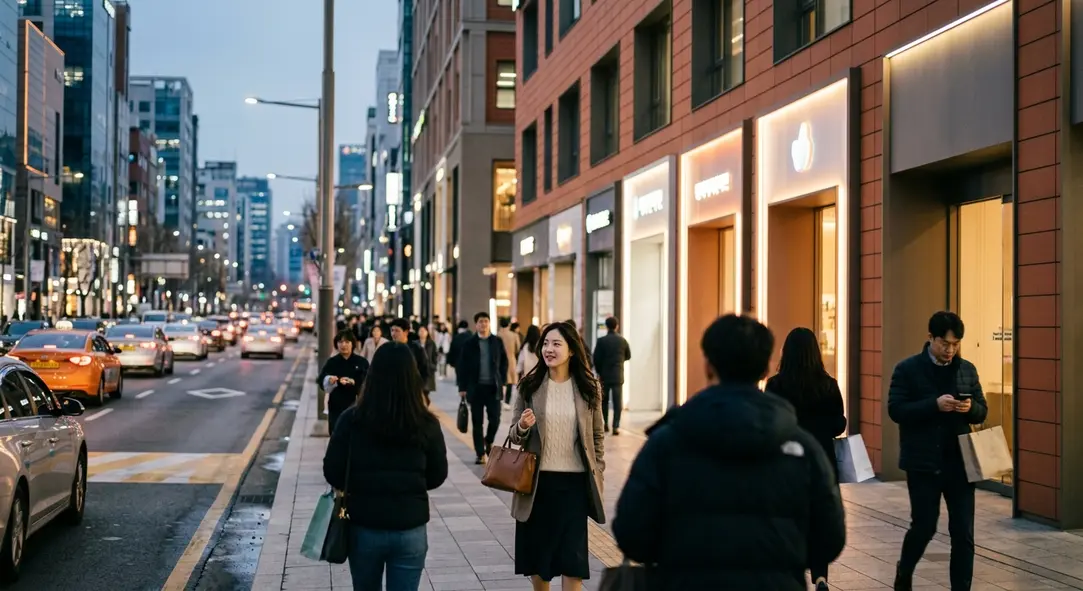 Illuminated signs of various medical clinics lining the streets near Gangnam Station at dusk.