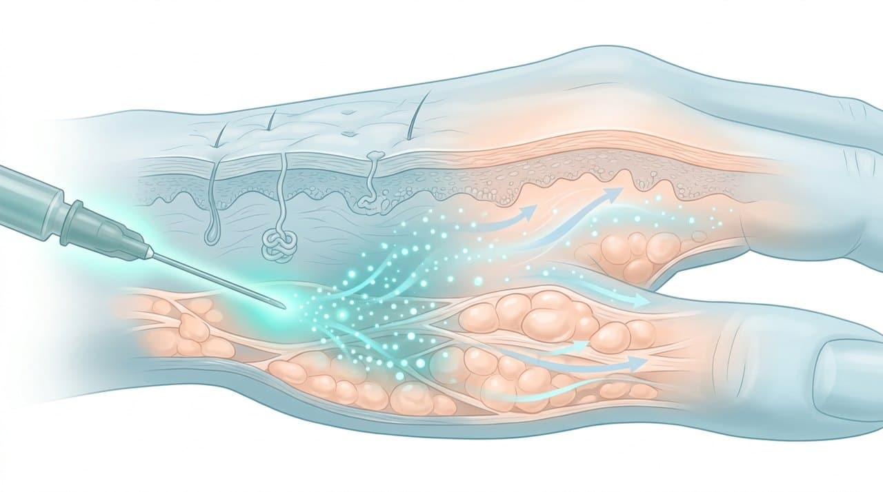 hand rejuvenation skin booster korea comparative infographic of penetration depth, clinical efficacy duration and discomfort index