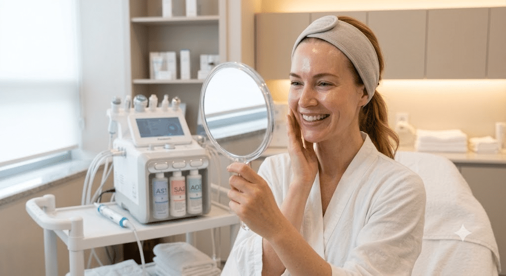 Aquapeel dissolving stubborn sebum and blackheads for a translucent, refined skin base