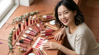 A beautiful flat lay collection of various Korean lip tint products.