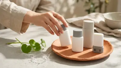 A collection of sleek Korean sunscreen tubes and bottles arranged aesthetically on a warm terracotta background