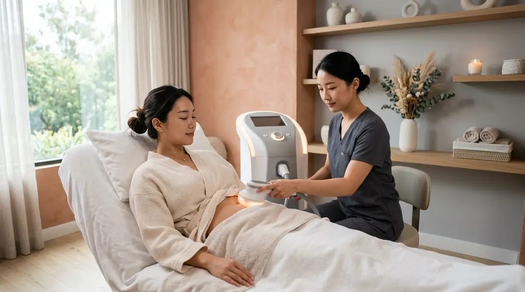 A modern body contouring machine in an elegant aesthetic clinic