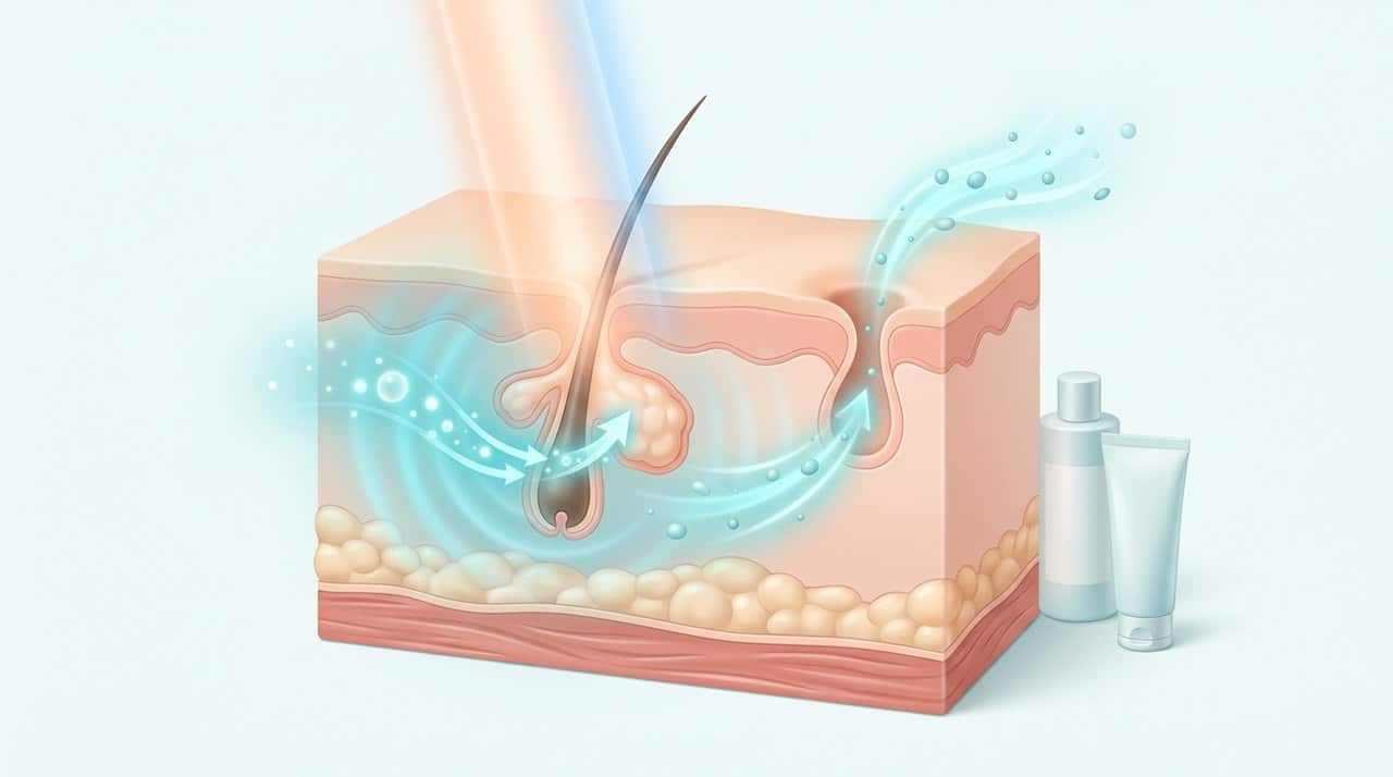 oily skin large pores treatment korea comparative infographic of penetration depth, clinical efficacy duration and discomfort index