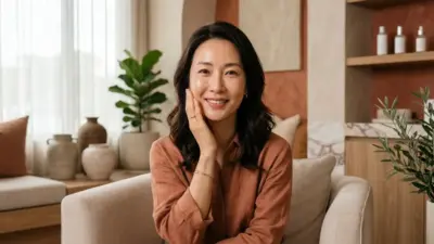 A photorealistic image of a confident woman gently smiling, showcasing a rejuvenated lower face and natural mouth corners.