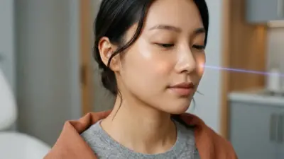 A close up side-by-side visualization of skin showing enlarged pores versus smooth, refined skin after laser treatment.