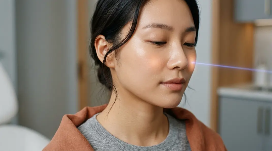 A close up side-by-side visualization of skin showing enlarged pores versus smooth, refined skin after laser treatment.